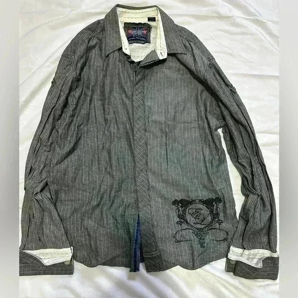 English Laundry Men’s S Christopher Wicko Raw Hem Hand Sewn Embroidered Shirt